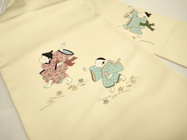 平和屋着物●塩瀬　九寸名古屋帯　作家物　童子　正絹　逸品　DABD2060du