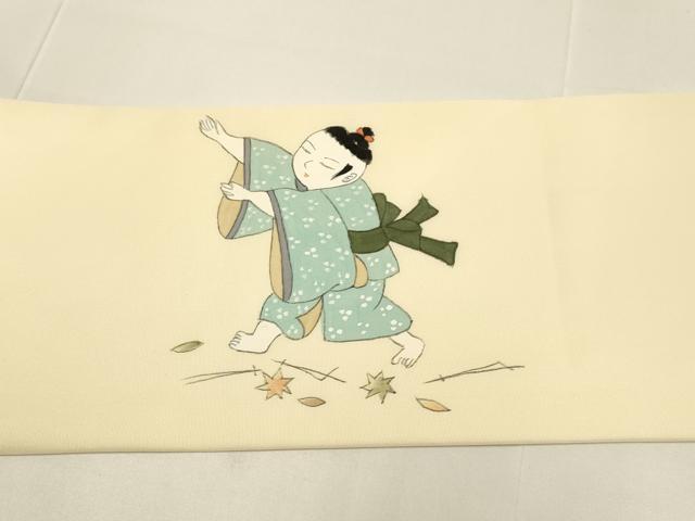 平和屋着物●塩瀬　九寸名古屋帯　作家物　童子　正絹　逸品　DABD2060du