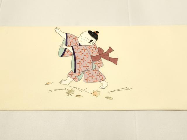 平和屋着物●塩瀬　九寸名古屋帯　作家物　童子　正絹　逸品　DABD2060du