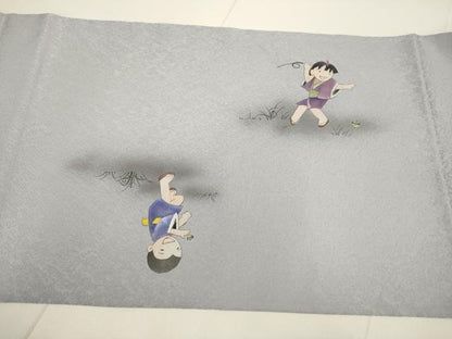 平和屋着物●九寸開き名古屋帯　手描き　七福神　布袋様　正絹　逸品　DABD2064du