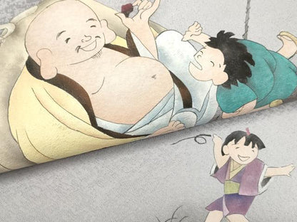 平和屋着物●九寸開き名古屋帯　手描き　七福神　布袋様　正絹　逸品　DABD2064du