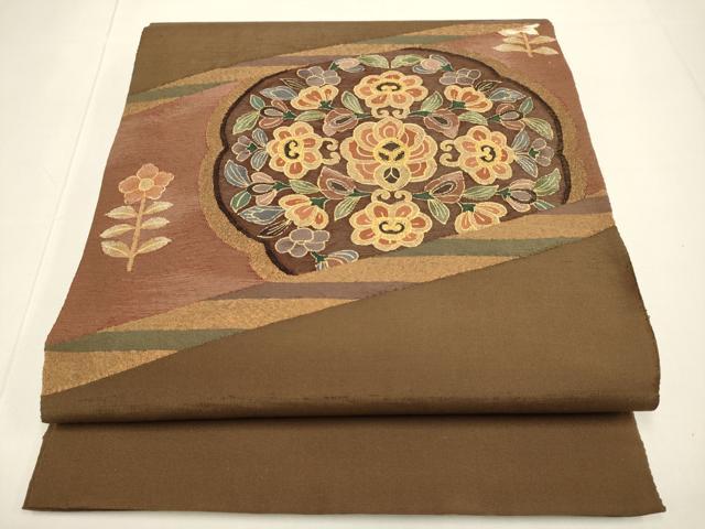 平和屋着物●太鼓柄袋帯　すくい織　正倉院花文　金糸　正絹　逸品　DABD2073du