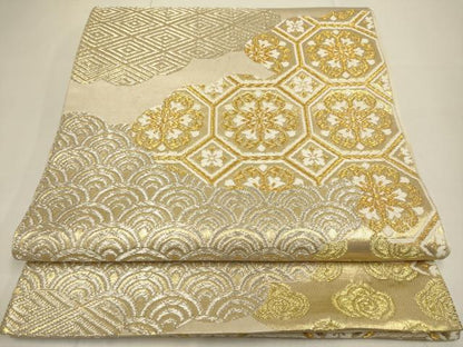 平和屋着物●西陣　川島織物　六通柄　本袋帯　吉祥花文　金銀糸　正絹　逸品　DABD2074du