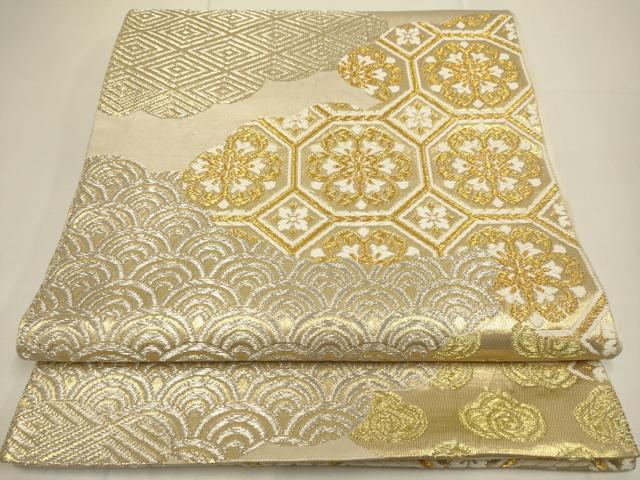 平和屋着物●西陣　川島織物　六通柄　本袋帯　吉祥花文　金銀糸　正絹　逸品　DABD2074du