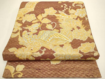 平和屋着物▽太鼓柄袋帯 スリーシーズン 春夏秋 櫛織 花蝶文 金銀糸 正絹 逸品 DABD2076du