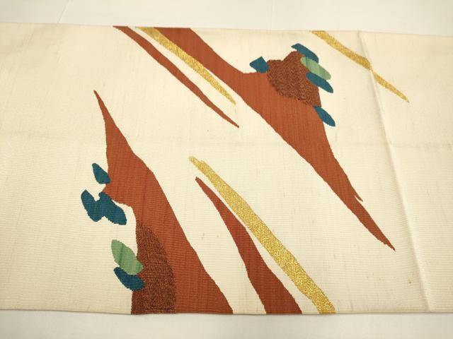 平和屋着物●爪掻本綴作家　伊達静　八寸名古屋帯　風景文　金糸　正絹　逸品　DABD2078du