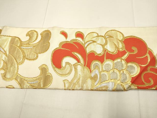平和屋着物●西陣　川島織物　九寸名古屋帯　更紗花文　金銀糸　正絹　逸品　DABD2079du