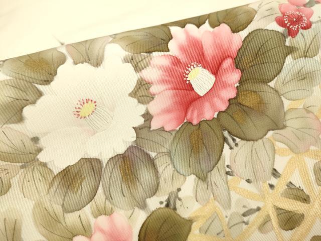 平和屋着物●内山晴祥　手描き　塩瀬　九寸名古屋帯　花籠文　金彩　正絹　逸品　DABD2084du