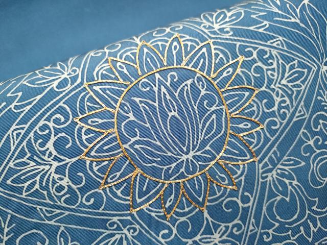 平和屋着物●塩瀬　九寸開き名古屋帯　駒刺繍　花唐草丸文　正絹　逸品　DABD2085du