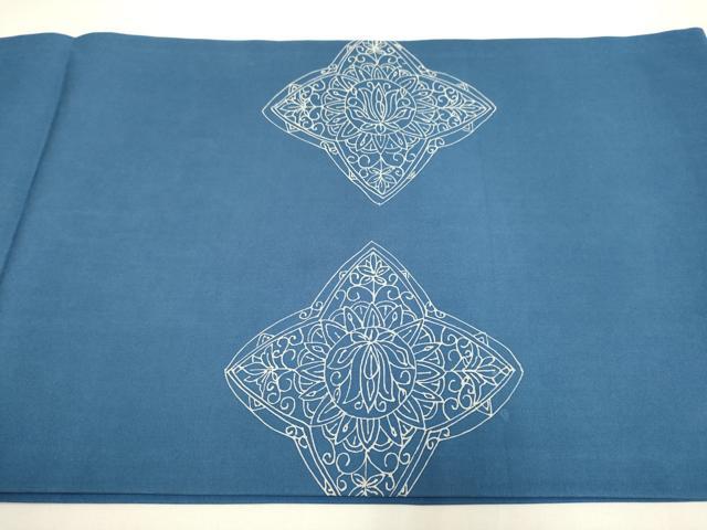 平和屋着物●塩瀬　九寸開き名古屋帯　駒刺繍　花唐草丸文　正絹　逸品　DABD2085du