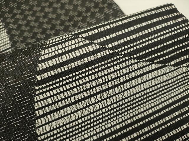 平和屋着物●本場筑前博多織 八寸名古屋帯 幾何学文様 黒地 正絹 逸品 DABD2089du