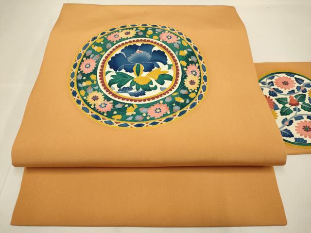 平和屋着物●本加賀友禅作家　木村雨山　塩瀬　九寸名古屋帯　花絵皿文　正絹　逸品　DABD2103du