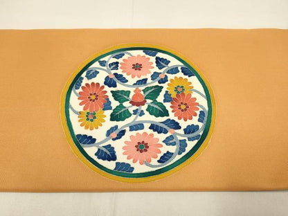 平和屋着物●本加賀友禅作家　木村雨山　塩瀬　九寸名古屋帯　花絵皿文　正絹　逸品　DABD2103du