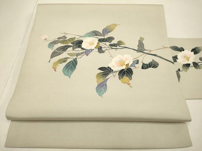 平和屋着物●九寸名古屋帯　友禅　作家物　枝椿　正絹　逸品　DABD2104du