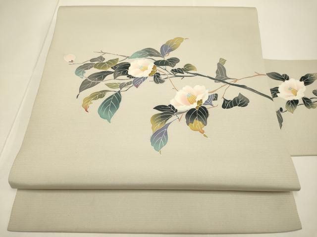 平和屋着物●九寸名古屋帯　友禅　作家物　枝椿　正絹　逸品　DABD2104du