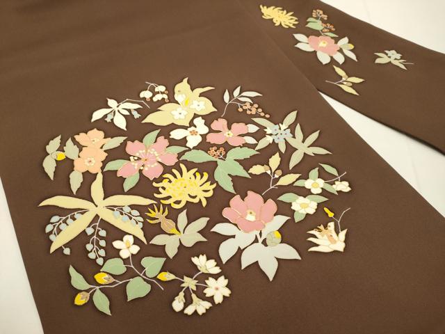 平和屋着物●塩瀬　九寸名古屋帯　駒刺繍　草花文　金彩　正絹　逸品　DABD2105du