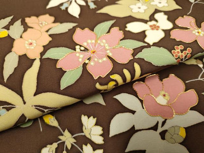 平和屋着物●塩瀬　九寸名古屋帯　駒刺繍　草花文　金彩　正絹　逸品　DABD2105du