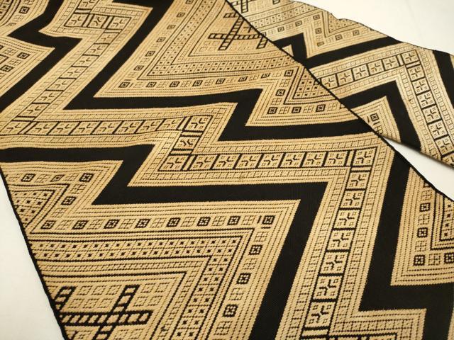 平和屋着物●八寸名古屋帯　こぎん刺し　幾何学文様　黒地　綿　逸品　DABD2113du