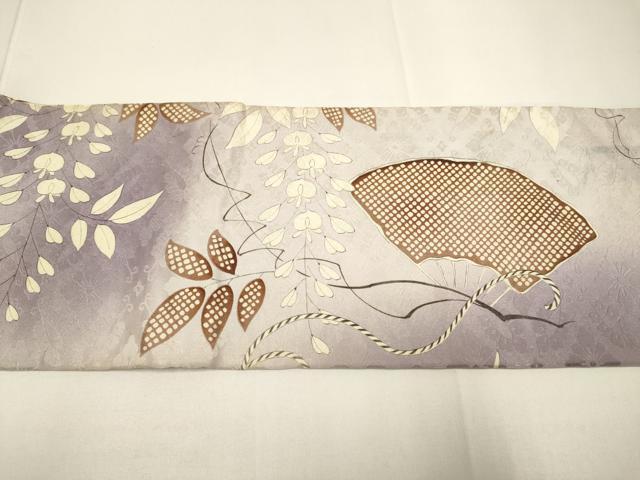 平和屋着物●アンティーク　大正ロマン　九寸名古屋帯　駒刺繍　扇草花文　正絹　逸品　DABD2118du