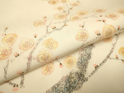 平和屋着物●塩瀬　九寸名古屋帯　作家物　枝梅文　金彩　正絹　逸品　DABD2119du