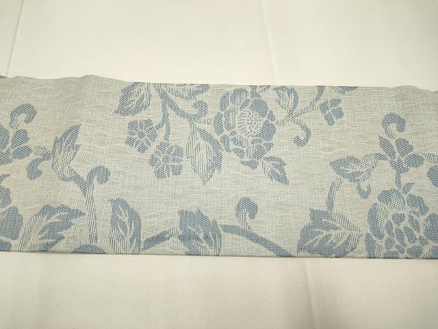 平和屋着物▽九寸名古屋帯 スリーシーズン 春夏秋 洋花唐草文 銀通し地 正絹 逸品 DABD2121du