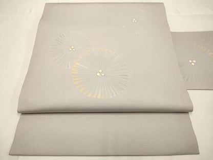 平和屋着物●塩瀬　九寸名古屋帯　松葉文　金彩　正絹　逸品　DABD2127du