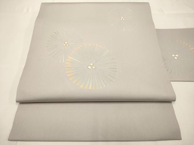 平和屋着物●塩瀬　九寸名古屋帯　松葉文　金彩　正絹　逸品　DABD2127du