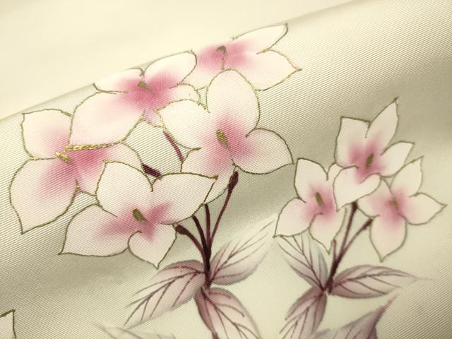 平和屋着物●塩瀬　九寸名古屋帯　手描き　草花文　金彩　正絹　逸品　DABD2128du