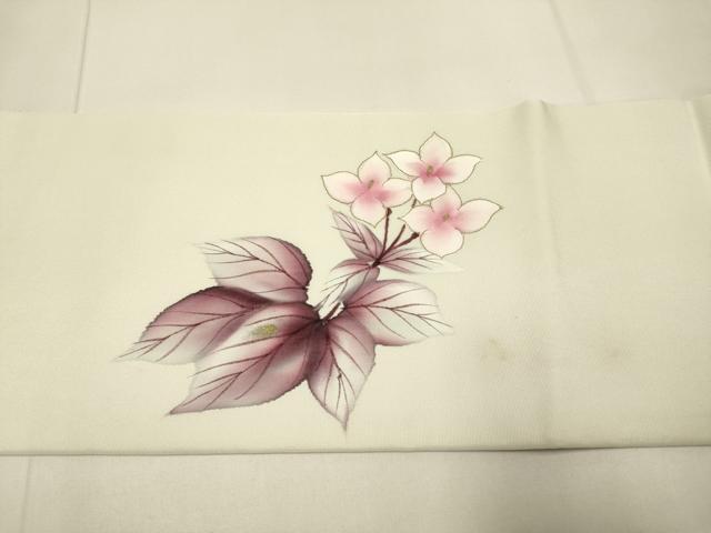 平和屋着物●塩瀬　九寸名古屋帯　手描き　草花文　金彩　正絹　逸品　DABD2128du