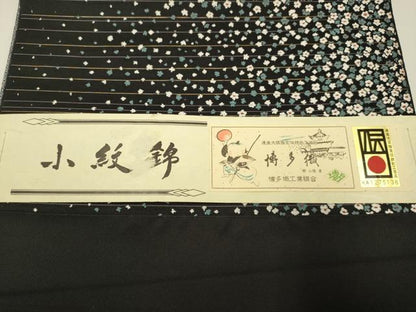 平和屋着物●本場筑前博多織 八寸名古屋帯 小花柄 黒地 金糸 松装織物謹製 証紙付き 正絹 逸品 未使用 DABD2132du