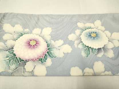 平和屋着物●鎌倉友禅　坂井教人　日本工芸会正会員　九寸名古屋帯　駒刺繍　流水菊文　金銀彩　正絹　逸品　DABD2133du