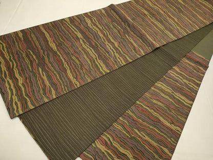 平和屋着物●伝統工芸師　永野和年　六通柄袋帯　泥染　霞文　正絹　逸品　DABD2135du