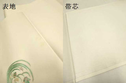 平和屋着物●塩瀬　九寸開き名古屋帯　総刺繍　草花丸文　正絹　逸品　DABD2140du