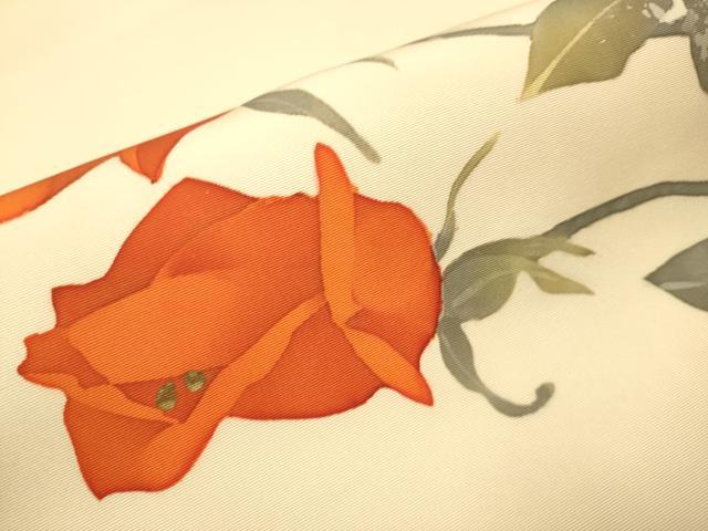 平和屋着物●塩瀬　九寸名古屋帯　ろうけつ染め　薔薇　金彩　正絹　逸品　DABD2142du