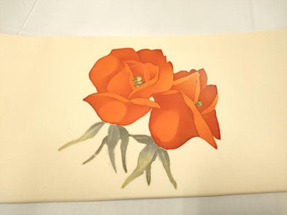 平和屋着物●塩瀬　九寸名古屋帯　ろうけつ染め　薔薇　金彩　正絹　逸品　DABD2142du