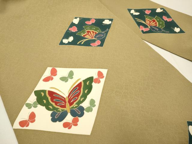 平和屋着物●九寸名古屋帯　駒刺繍　菱舞蝶文　金彩　正絹　逸品　DABD2143du