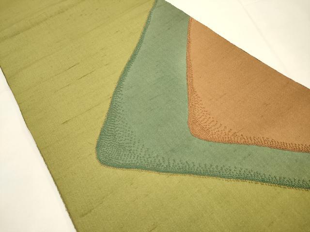 平和屋着物●中国三大刺繍　相良刺繍　太鼓柄袋帯　紬地　抽象文様　正絹　逸品　DABD2149du