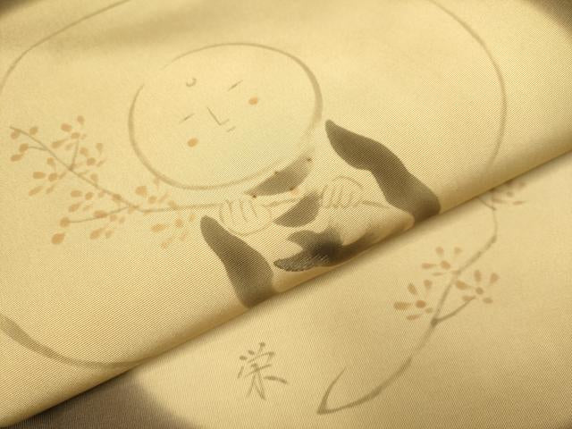 平和屋着物●塩瀬　九寸名古屋帯　手描き　刺繍　お地蔵様　正絹　逸品　DABD2188du