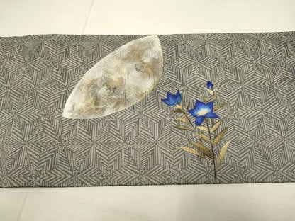 平和屋着物●九寸名古屋帯　手描き　月　兎　金彩　正絹　逸品　DABD2189du