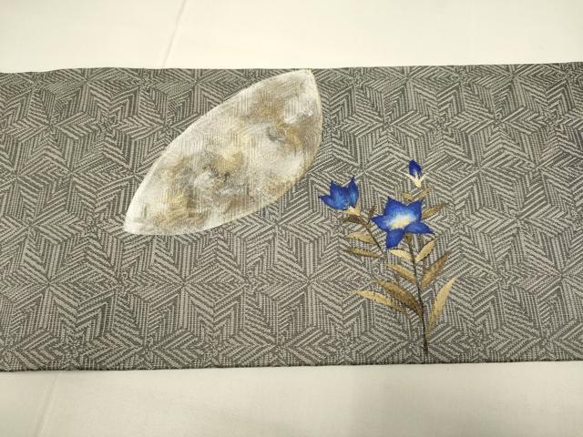 平和屋着物●九寸名古屋帯　手描き　月　兎　金彩　正絹　逸品　DABD2189du