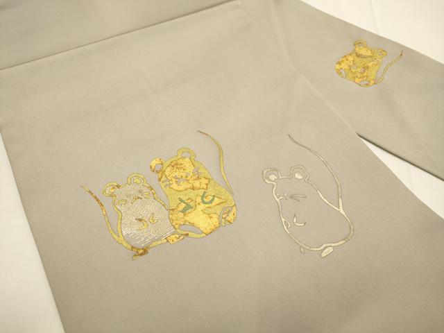 平和屋着物●塩瀬　九寸名古屋帯　竹屋町刺繍　鼠　金彩　正絹　逸品　DABD2190du