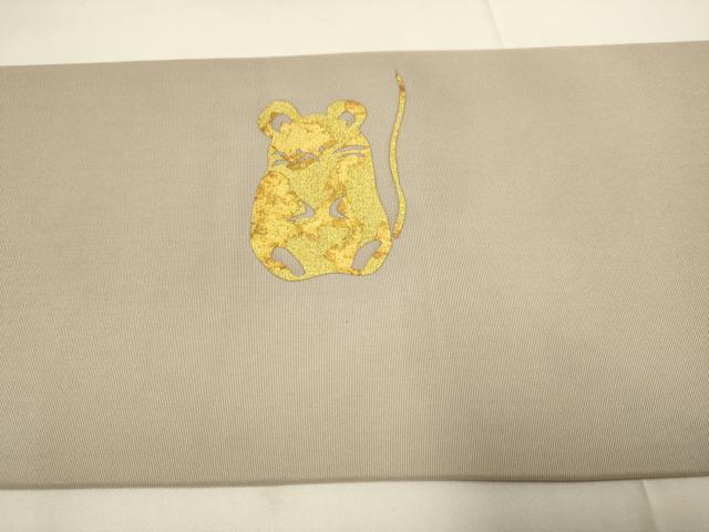 平和屋着物●塩瀬　九寸名古屋帯　竹屋町刺繍　鼠　金彩　正絹　逸品　DABD2190du