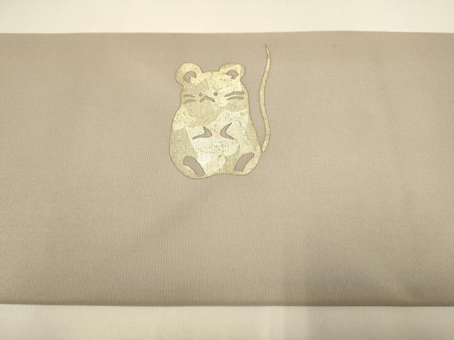 平和屋着物●塩瀬　九寸名古屋帯　竹屋町刺繍　鼠　金彩　正絹　逸品　DABD2190du