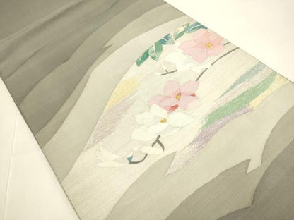 平和屋着物●太鼓柄袋帯　すくい織り　枝花文　金銀糸　正絹　逸品　DABD2193du