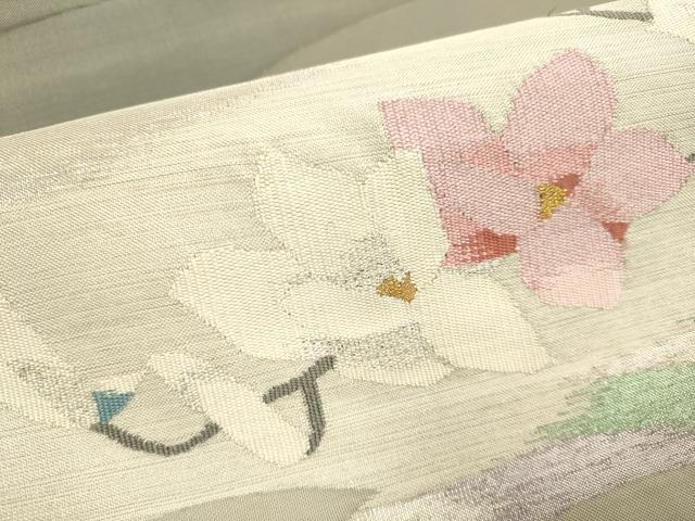 平和屋着物●太鼓柄袋帯　すくい織り　枝花文　金銀糸　正絹　逸品　DABD2193du