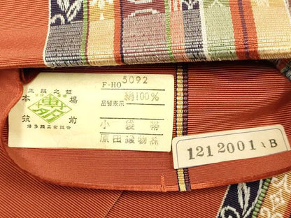 平和屋着物●本場筑前博多織　半幅帯　草花間道　原田織物謹製　証紙付き　正絹　逸品　DABD2207du