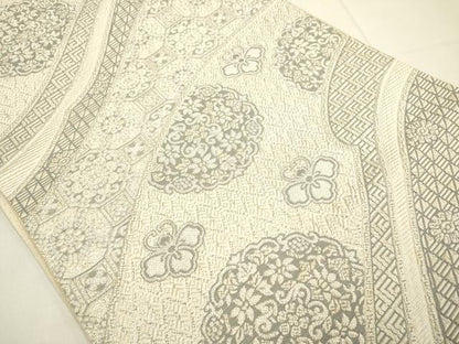 平和屋着物●本場筑前博多織 八寸名古屋帯 正倉院花文 銀糸 正絹 逸品 DABD2227du