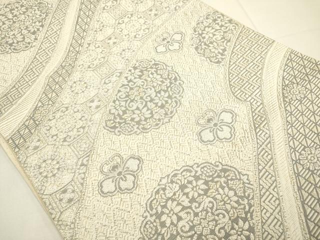 平和屋着物●本場筑前博多織 八寸名古屋帯 正倉院花文 銀糸 正絹 逸品 DABD2227du