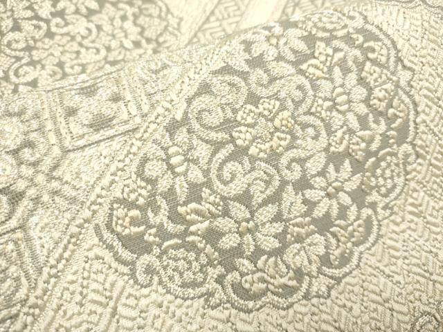 平和屋着物●本場筑前博多織 八寸名古屋帯 正倉院花文 銀糸 正絹 逸品 DABD2227du