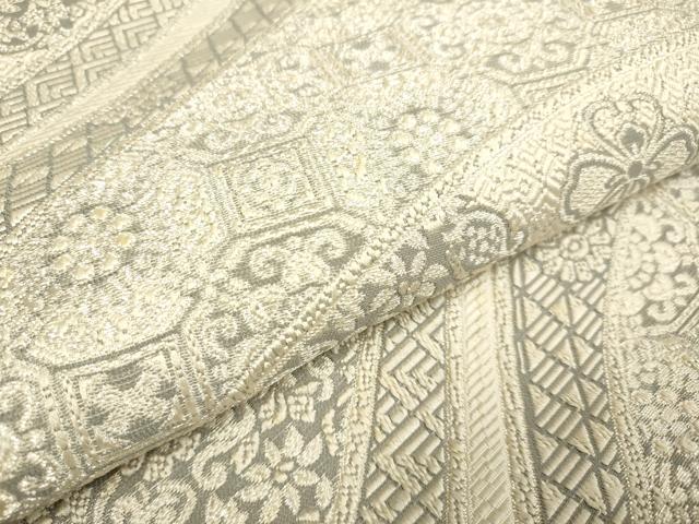 平和屋着物●本場筑前博多織 八寸名古屋帯 正倉院花文 銀糸 正絹 逸品 DABD2227du